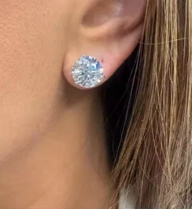 6CT Round Lab Created Diamond Solitaire Women Stud Earring 14k White Gold Over - Picture 1 of 3
