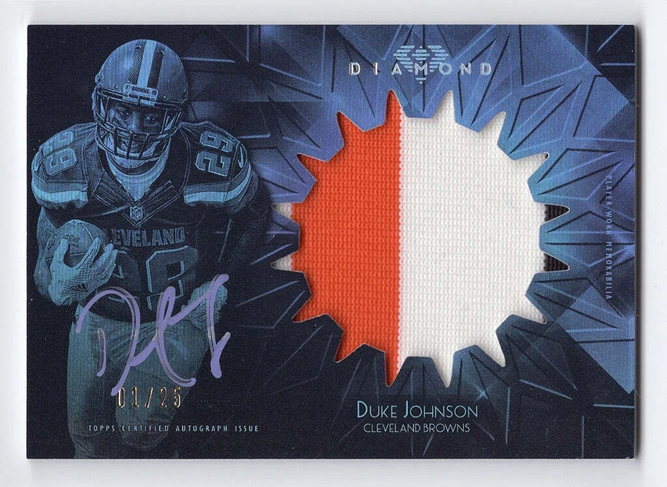 DUKE JOHNSON Topps Diamond Football 3-COLOR JERSEY PATCH AUTOGRAPH (Game Used Je - Image 1 of 2