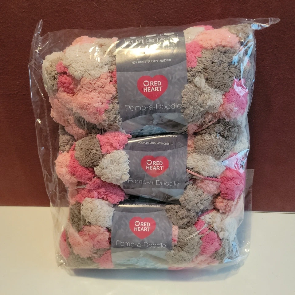  Lote de 3 hilos Red Heart Pomp-a-Doodle 3,5 oz arena rosa/Arena rosada NUEVO Foto 1 de 4
