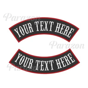 2 PC - Custom Embroidered Top And Bottom Rocker Biker Sew on Patch Patches (B) - Picture 1 of 23