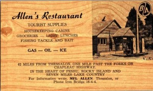 Scheda pubblicitaria Allen's Restaurant Tourist Supplies Thessalon Ontario Canada - Foto 1 di 1
