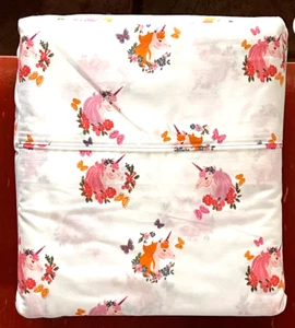UNICORNS FLORAL TWIN Size Sheet Set - cream background (easy care cotton blend) - Picture 1 of 4