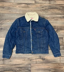Vintage 70s Very Rare Levi's Sherpa Lined Denim Men's Jacket Size 42 Made in USA - Picture 1 of 9