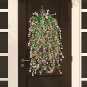 Artificial Flowers Hanging Basket With Bougainvillea Silk Vine Flowers For Outd - Picture 1 of 20