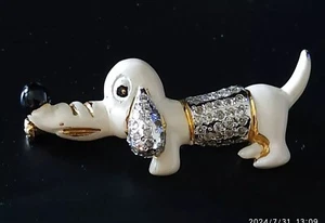 VINTAGE PIERRE CARDIN BROSCHE CANEBASSOTTO MET.GOLD EMAILLE WEISS SCHWARZ STRASS - Bild 1 von 5