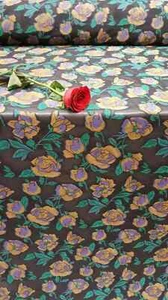 Brocade Floral Flowers multicolor Purple Green Gold on Black Organza Prom Fabric - Picture 1 of 10
