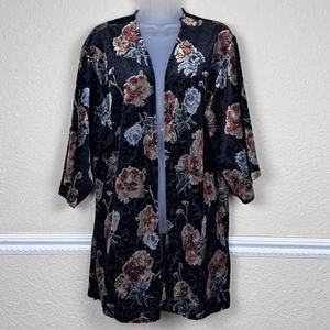 Damen Kimono Burnout Samt vorne offen Gr. XL Whimsigoth Boho dunkel geblümt Montea - Bild 1 von 10