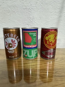 Lot Of 3 Vintage Steel Empty Soda Cans- MateBeer Soda-7UP Georgia -IronBeer Soda - Picture 1 of 10