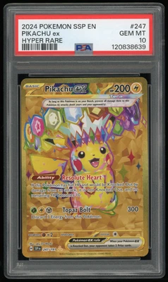 2024 POKEMON SURGING SPARKS #247/191 PIKACHU EX HYPER RARE PSA 10 - Image 1 of 2
