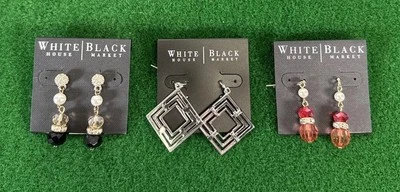 Lot Of 3 Brand New White House Black Market Earrings Geo Square Pearl Linear ++ - Image 1 of 4