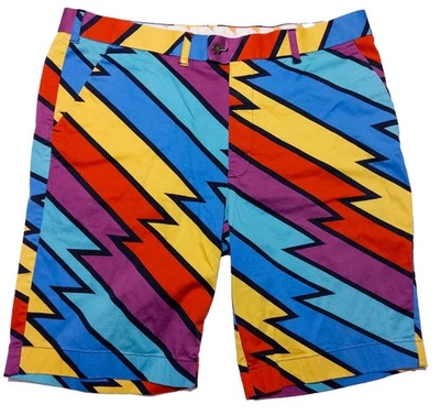 LOUDMOUTH GOLF Men's Shorts Zig Zag Lightning Blue Red Yellow ~ Fits 38 - Image 1 of 4