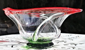 Italian Murano Handmade Red Rimmed & Green Bowl 1980s- Retro, MCM immaculate. - Imagen 1 de 15