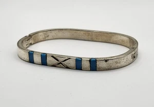Pulsera de Plata de Ley con Incrustación de Turquesa - Bisagras - México Vintage - Imagen 1 de 6