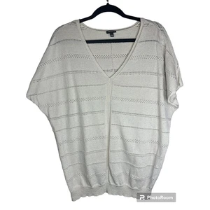 Torrid kurze Dolmanärmel glitzernde creme/weiß gestreifte Bluse mit V-Ausschnitt Größe 1X - Bild 1 von 6