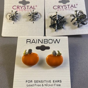 Halloween Earrings Lot of 3 Pumpkins, Spiders, Web from Crystal Avenue & Rainbow - Picture 1 of 8