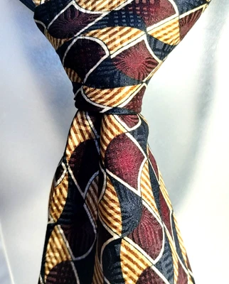 Corbata geométrica Louis Roth 100 % seda oro borgoña hecha a mano en Corea  Foto 1 de 4