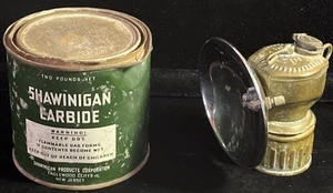 LÁMPARA DE CARBURO JUSTRITE vintage con lata de carburo Shawinigan con carburo extra. - Imagen 1 de 12