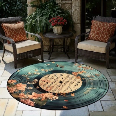 Alfombra para discos de vinilo vintage - decoración de música retro con diseño de disco de vinilo, sin deslizamiento Foto 1 de 4