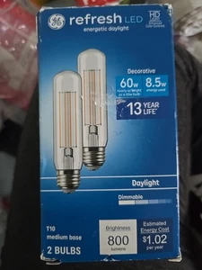 GE 2pk 60W Refresh T10 LED Light Bulbs Daylight: Dimmable E26 Base, 800 Lumens - Picture 1 of 4