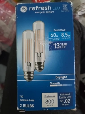 GE 2pk 60W Refresh T10 LED Light Bulbs Daylight: Dimmable E26 Base, 800 Lumens - Image 1 of 4