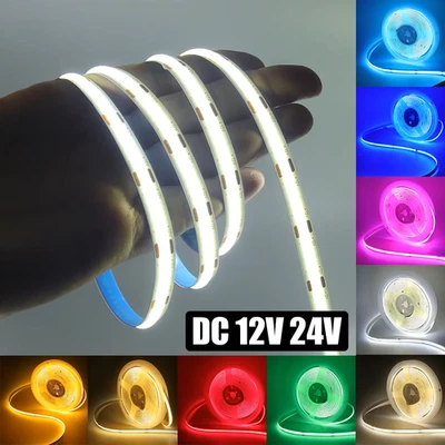 DC 12V 24V LED Strip COB Light 480LEDs/m Super Bright Flexible Tape Lights 10mm - Image 1 of 4