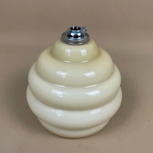 Vintage Glass Ceiling Light Shade Beige Ribbed Pattern Pendant Lampshade Silver - Picture 1 of 9