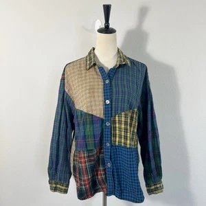 Options Melrose Women’s Plaid Patchwork Button Up Blouse Tunic Shirt Medium - Picture 1 of 6