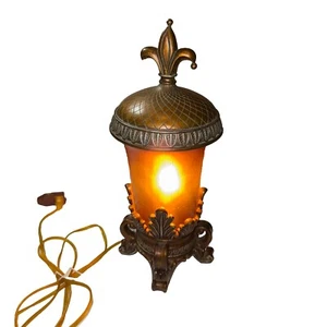 Vintage Table Lamp 17” Tall Brownish Gold Heavy Lamp Tested Desktop Lamp - Picture 1 of 8