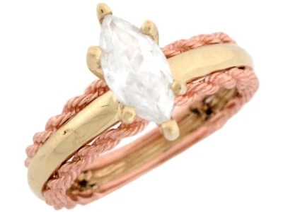 10k or 14k Multi-Tone Gold Brilliant White CZ Marquise Solitaire Engagement Ring - Image 1 of 4