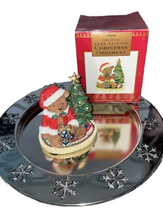 Vintage Christmas Marks and Spencer’s Teddy Ornament and Silver Candle Plate - Picture 1 of 5