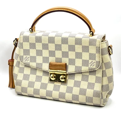 Louis Vuitton LV Hand Bag N41581 Croisette Leather White Damier Azul FL119 RankA - Image 1 of 4