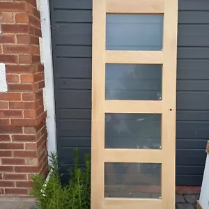 Howden internal oak door, new, unfinished, 4 clear-glazed panels. Ready-routed - Picture 1 of 4