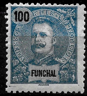 1897 PORTUGAL PORTUGUESE FUNCHAL 100 REIS SC#27 MH OG 🔥 MADEIRA - Image 1 of 2