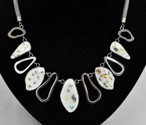 Collier Halskette Edelstahl Muschelschale Panzer Kette Anhänger silber Perlmutt - Bild 1 von 2