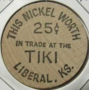 Níquel de madera vintage Tiki liberal, KS - token Kansas - Imagen 1 de 2