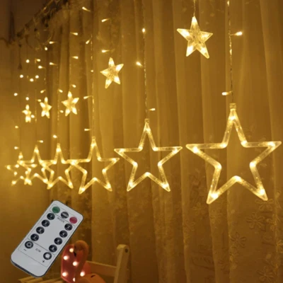 Christmas Decoration Star Window Curtain Light with Remote 3M Lenght Xmas USB - Image 1 of 4