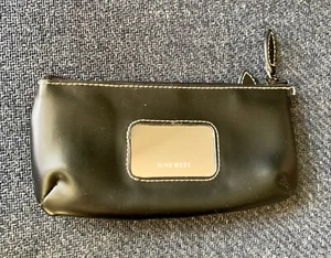 Nine West Small Cosmetic Pouch Cosmetic Bag Clutch Black W/ Front Mirror Zipper - Picture 1 of 9