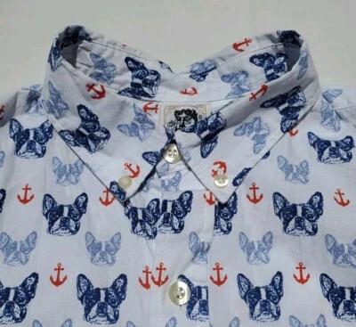 Kennington BOSTON TERRIER w/ANCHORS 100% хлопок кнопка рубашка красный белый синий размер L - Изображение 1 из 4
