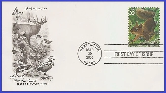 USA3 #3378i U/A ARTCRAFT FDC   Douglas Squirrel Pacific Coast Rain Forest - Image 1 of 1