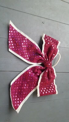 Porta cola de caballo Cheer Bow lentejuelas rosa blanco gimnasia Foto 1 de 2