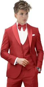 Boys 3 Pieces Formal Slim Fit Suit Set Tuxedo Jacket for Boys Wedding Dresswear - Picture 1 of 29
