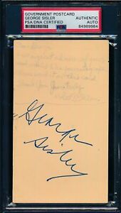 George Sisler HOF Autographed 1949 GPC Government Postcard Browns PSA/DNA