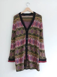 SOL Fair Isle Baby Alpaka Strick Coogi Stil lange Knopf Strickjacke - Damen Medium - Bild 1 von 12