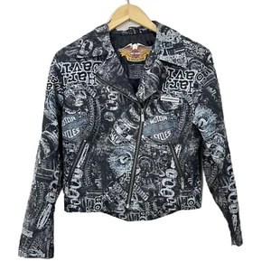Harley-Davidson VTG Moto Gray Black Logo Print Jacket Women’s Sz Small - Picture 1 of 9