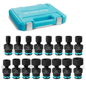 Juego de enchufes giratorios DURATECH 3/8" Dr 16 piezas poco profundos universal impacto métrico 8 mm-24 mm - Imagen 1 de 8