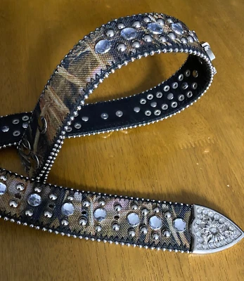 Western Belt Bling Tachuelas Cristales Pistolas Cruzadas Camufladas Talla 38...añade tu propia hebilla Foto 1 de 4