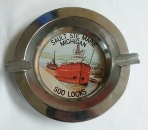 Soo Locks Sault Ste Marie Michigan Vtg Aluminum Ashtray - Picture 1 of 6