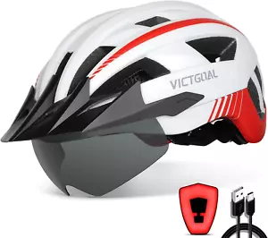 Bike Helmet with USB Rechargeable Rear Light Detachable Magnetic Goggles Removab - Picture 1 of 9