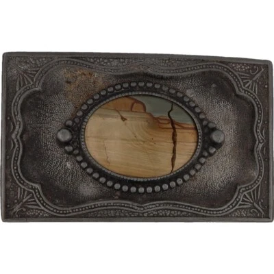 As Is Jasper Western Cowboy Cowgirl Gemstone Stone 1980s Vintage Belt Buckle - Image 1 of 4