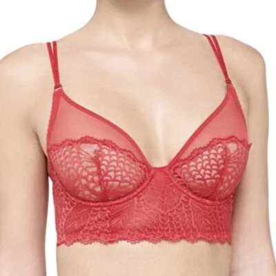 NEW Size 34B La Perla Studio Red Sheer Lace Calla Underwire Long Line Bra - Image 1 of 4